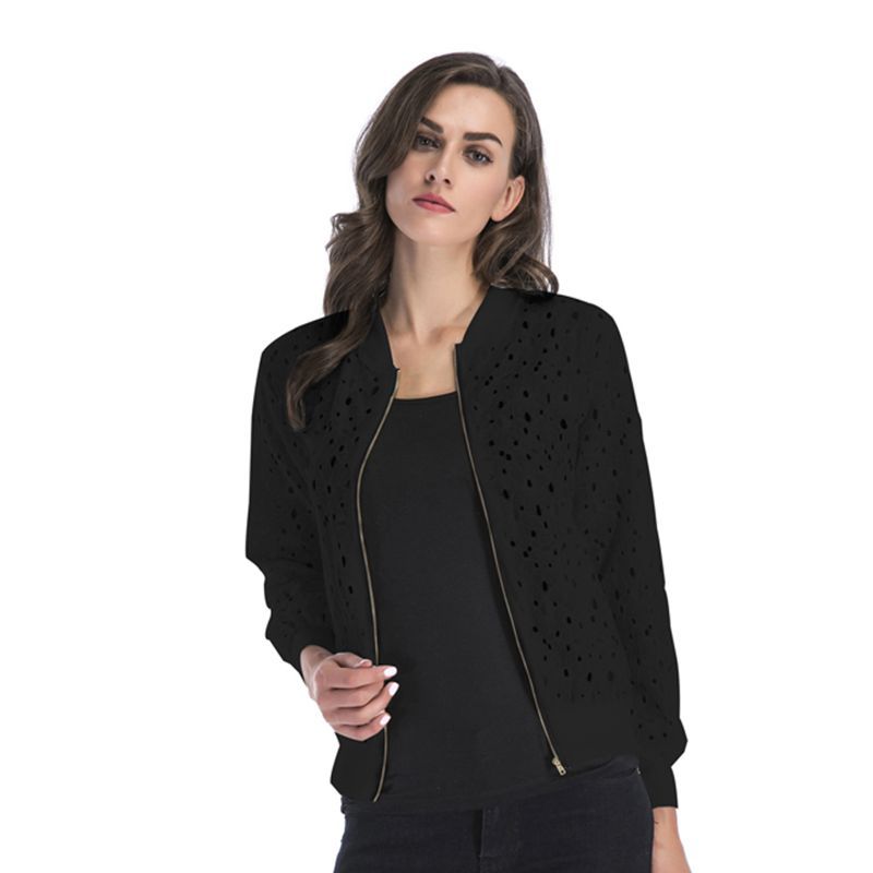 IKEARLAX New autumn new lace hook-up hollow blouse zipper cardigan, long-sleeved jacket women
