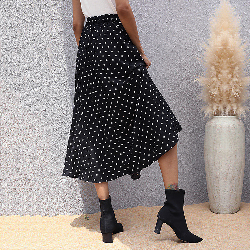 IKEARLAX cross-border trade a-shaped skirt high waist medium and long summer elastic polka dot skirt wholesale