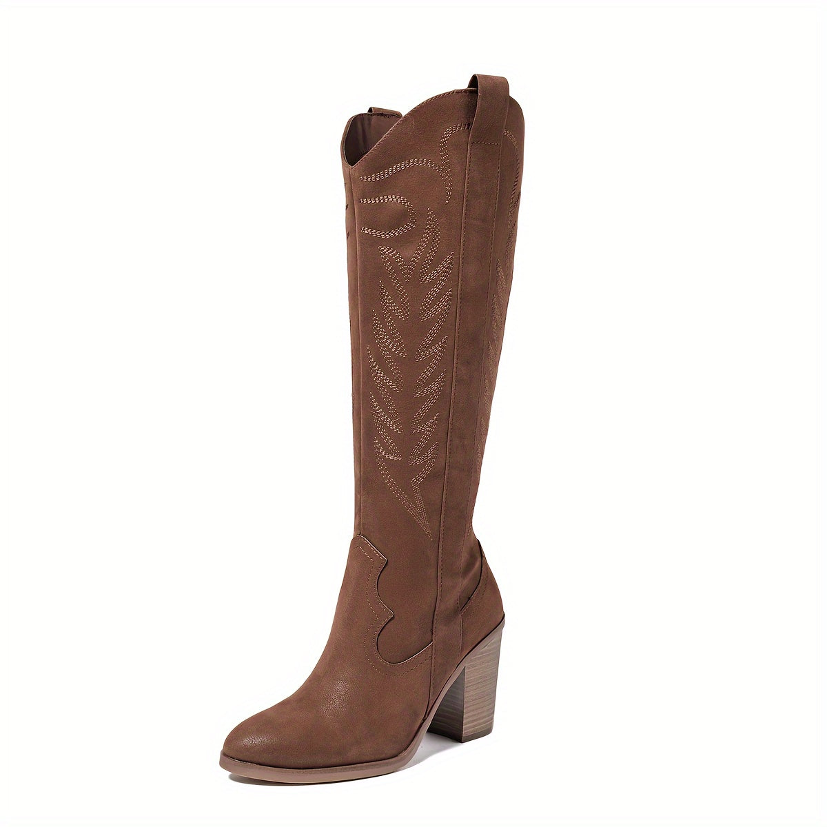 Western Cowboy Boots - Tall Knee High, Sleek Pointed Toe, Sturdy Chunky Heel - Classic Western Style for Women, Cowgirl Inspired, Timeless Black Color