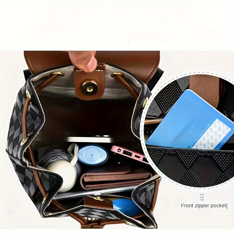 Vintage-Inspired Retro Drawstring Backpack - Spacious, Comfortable, Multi-Functional Purse with Secure Closure - Perfect for College School, Travel, Commute, and Daily Use for Fashion-Conscious Women