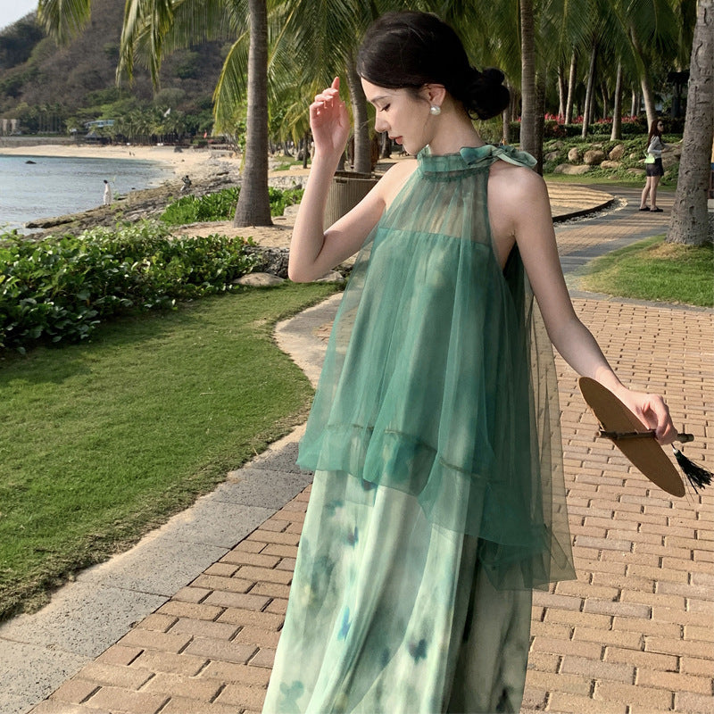 2025 Morning robe female bride fairy neck dress high-end mesh new Chinese light dress morning shot niche can be worn at ordinary times