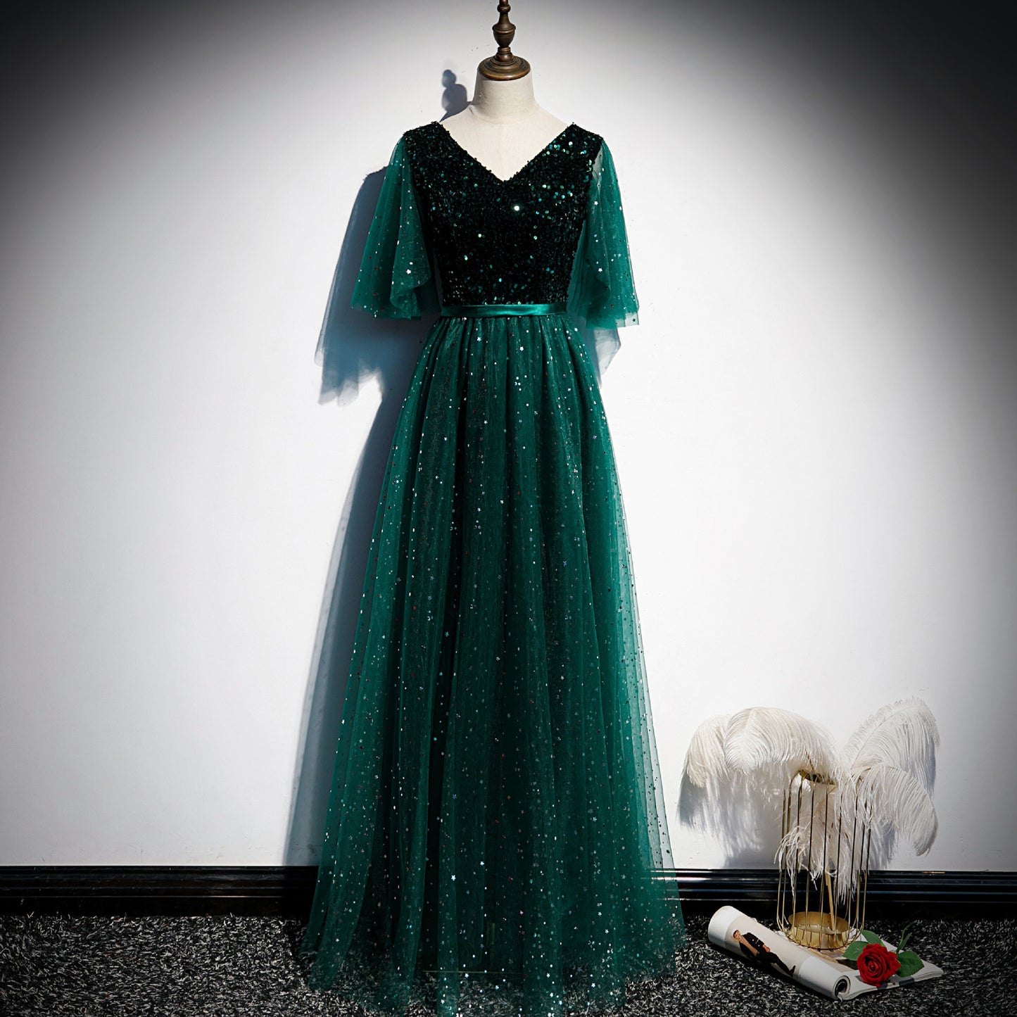IKEARLAX Choir Performance Costume Female Adult Chorus Competition Clothing Dark Green Host Temperament Elegant Dress Dress