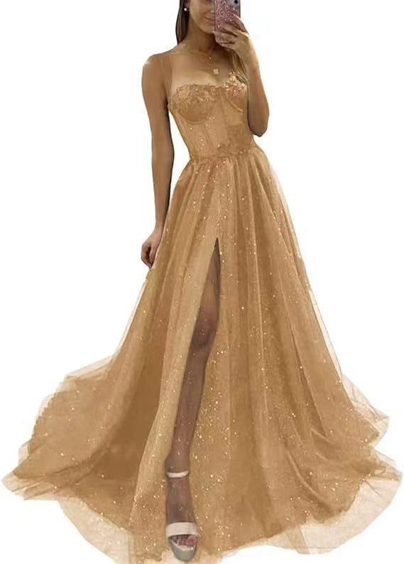 IKEARLAX European and American Foreign Trade Wish Sexy New Long Elegant Sexy Black Bottoming Dress