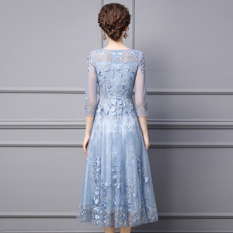 ikearlax Zhili Temperament Dress Women's Spring and Autumn New Fairy Style High-End Rhinestone Embroidery Long Formal Dress plus Size