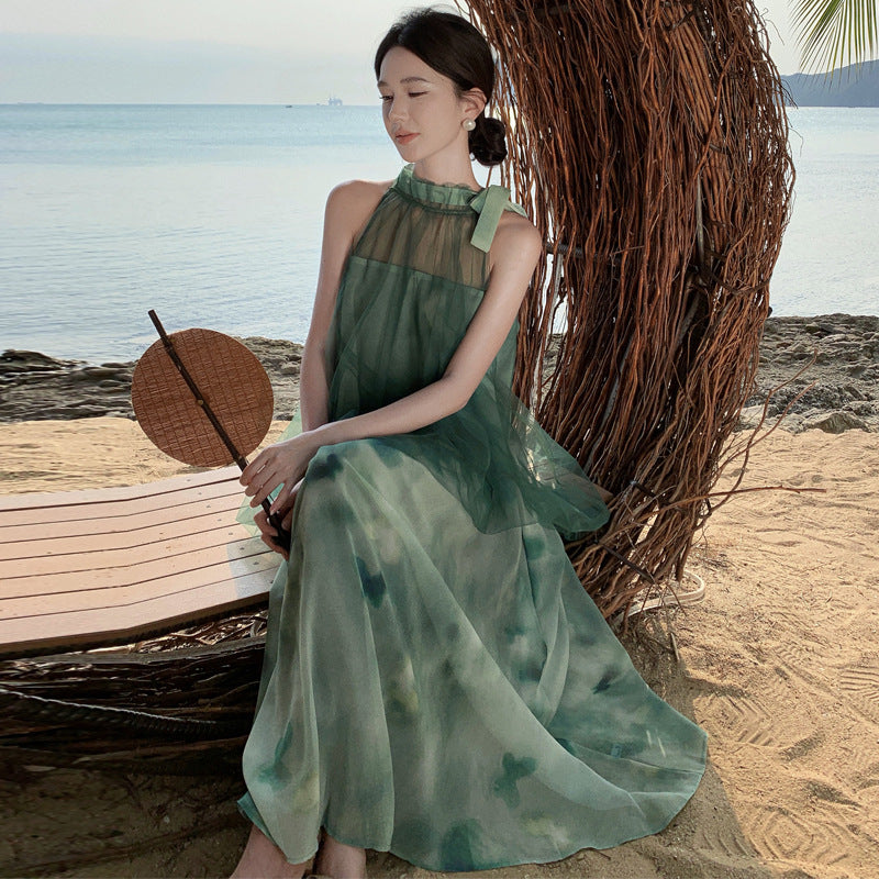 2025 Morning robe female bride fairy neck dress high-end mesh new Chinese light dress morning shot niche can be worn at ordinary times