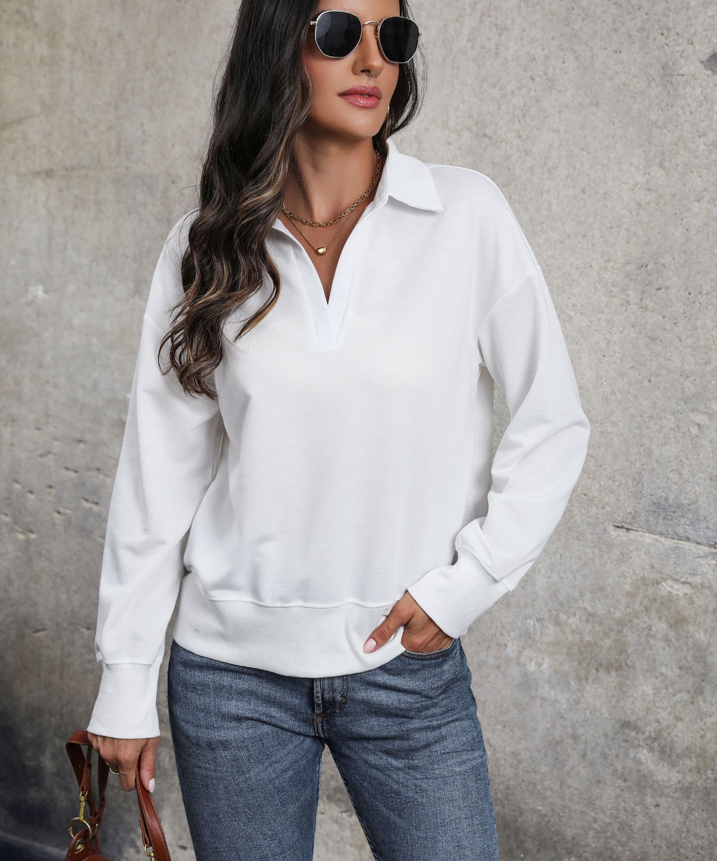 IKEARLAX 2025 2025 trade new long-sleeved women's casual sweater lapel women's top V-neck autumn women's T-shirt