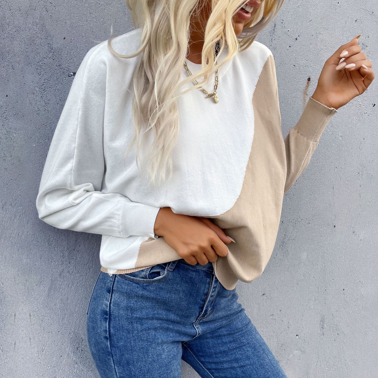 IKEARLAX New popular Autumn New Middle East Women's Clothing Pullover Color Matching Thin 2025 Crew Neck Knitted Sweater