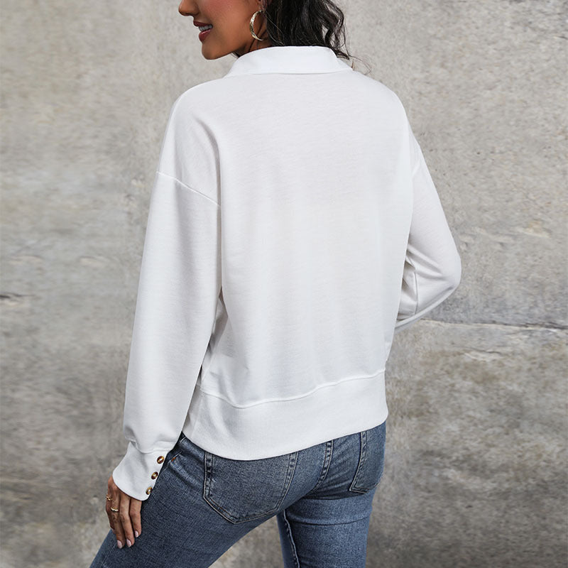 IKEARLAX 2025 2025 trade new long-sleeved women's casual sweater lapel women's top V-neck autumn women's T-shirt