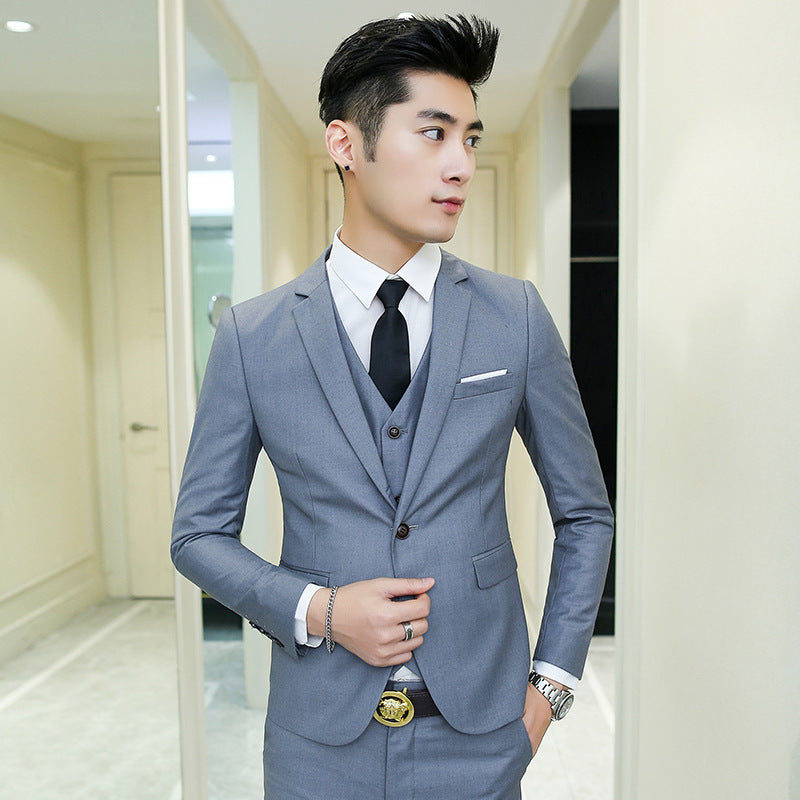 IKEARLAX Suit Suit Men's Business Professional Spring Suit Three-Piece Korean Slim Fit Groom Wedding Suit British Four Seasons