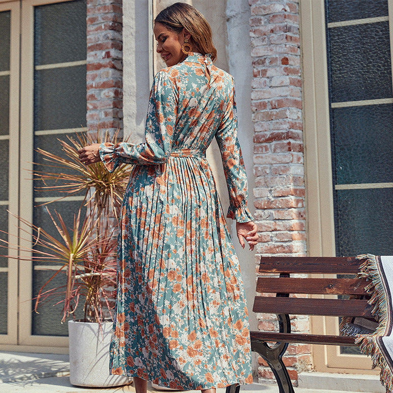 IKEARLAX independent station 2025 trade New autumn and winter new cross-border women's clothing 2025 printed dress long pleated skirt