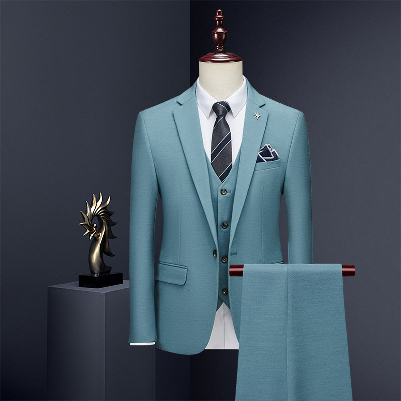 IKEARLAX Suit Suit Men's Three-Piece Suit Business Professional Formal Wear Small Suit Korean Slim Best Man Groom Wedding Suit