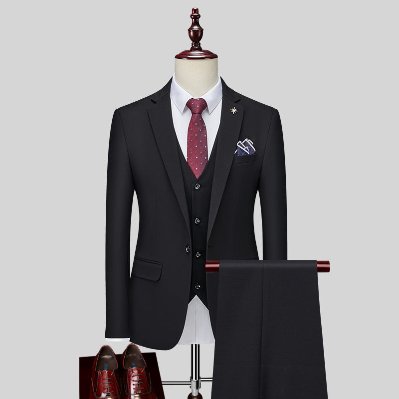IKEARLAX Suit Suit Men's Three-Piece Suit Business Professional Formal Wear Small Suit Korean Slim Best Man Groom Wedding Suit