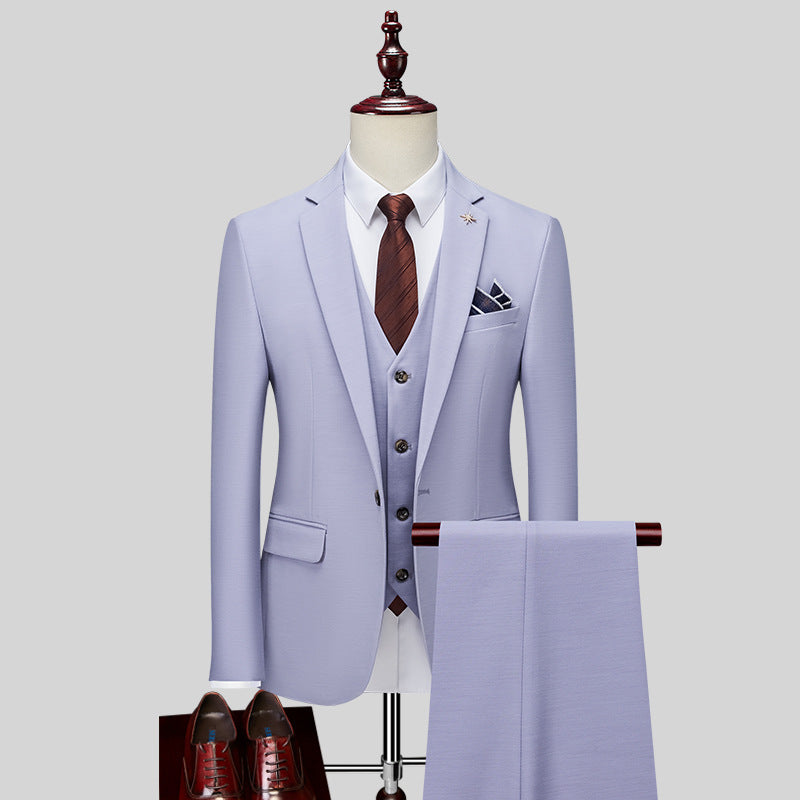 IKEARLAX Suit Suit Men's Three-Piece Suit Business Professional Formal Wear Small Suit Korean Slim Best Man Groom Wedding Suit