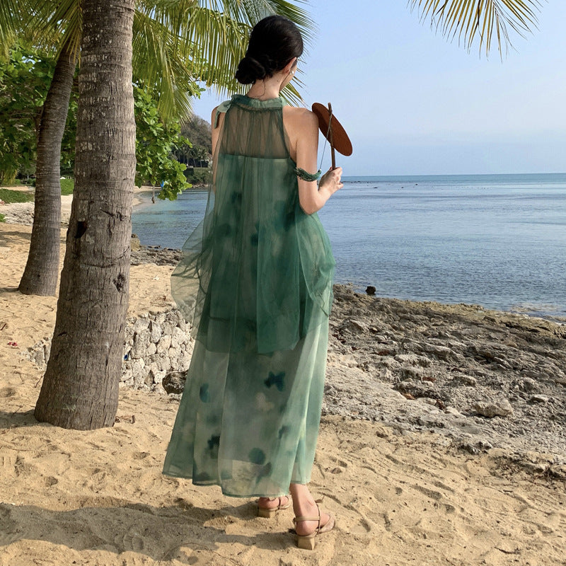 2025 Morning robe female bride fairy neck dress high-end mesh new Chinese light dress morning shot niche can be worn at ordinary times