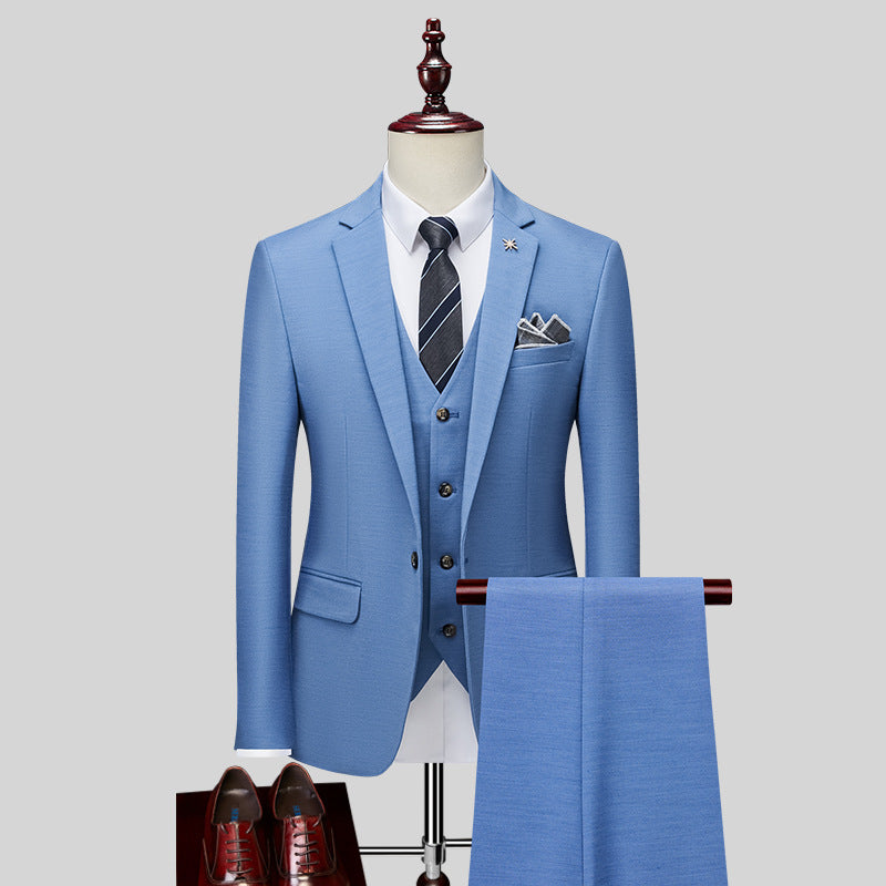 IKEARLAX Suit Suit Men's Three-Piece Suit Business Professional Formal Wear Small Suit Korean Slim Best Man Groom Wedding Suit