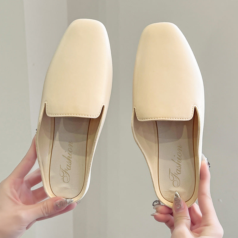 Socialite Style Closed Toe Half Slippers Women's Spring/Summer New Outdoor Simple Lazy Home Flat Slippers Internet Celebrity