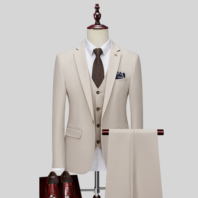 IKEARLAX Suit Suit Men's Three-Piece Suit Business Professional Formal Wear Small Suit Korean Slim Best Man Groom Wedding Suit