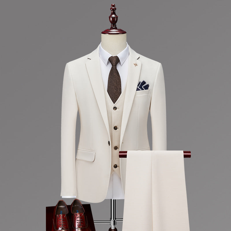 IKEARLAX Suit Suit Men's Three-Piece Suit Business Professional Formal Wear Small Suit Korean Slim Best Man Groom Wedding Suit
