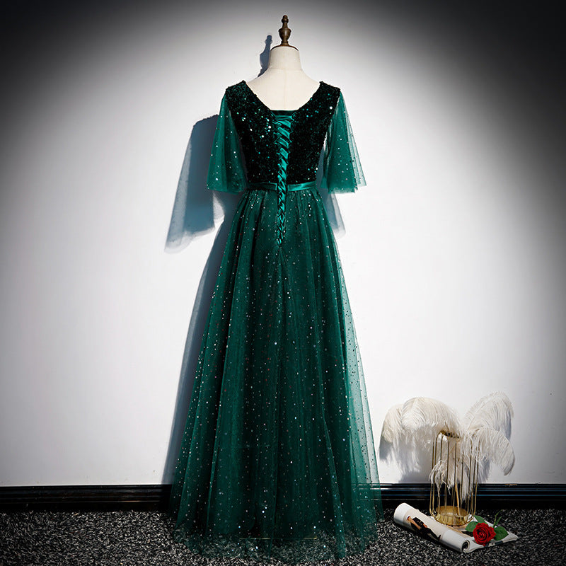 IKEARLAX Choir Performance Costume Female Adult Chorus Competition Clothing Dark Green Host Temperament Elegant Dress Dress