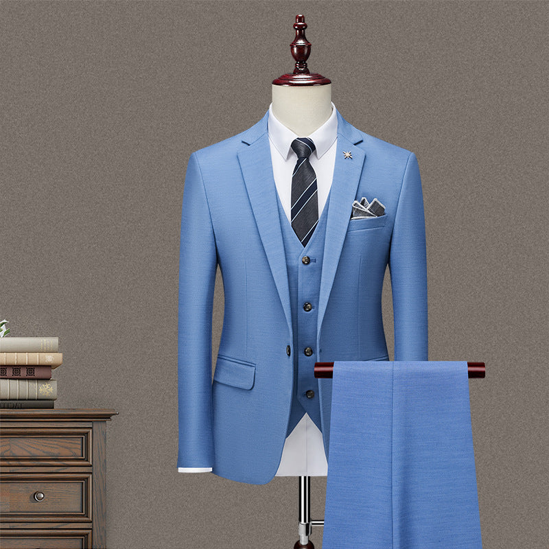 IKEARLAX Suit Suit Men's Three-Piece Suit Business Professional Formal Wear Small Suit Korean Slim Best Man Groom Wedding Suit