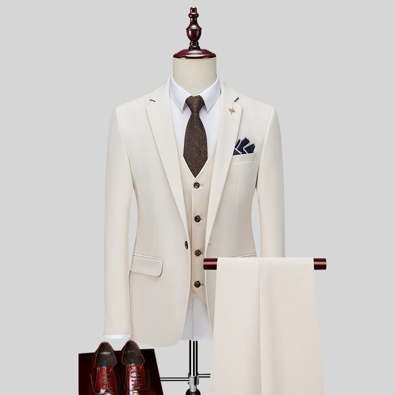 IKEARLAX Suit Suit Men's Three-Piece Suit Business Professional Formal Wear Small Suit Korean Slim Best Man Groom Wedding Suit