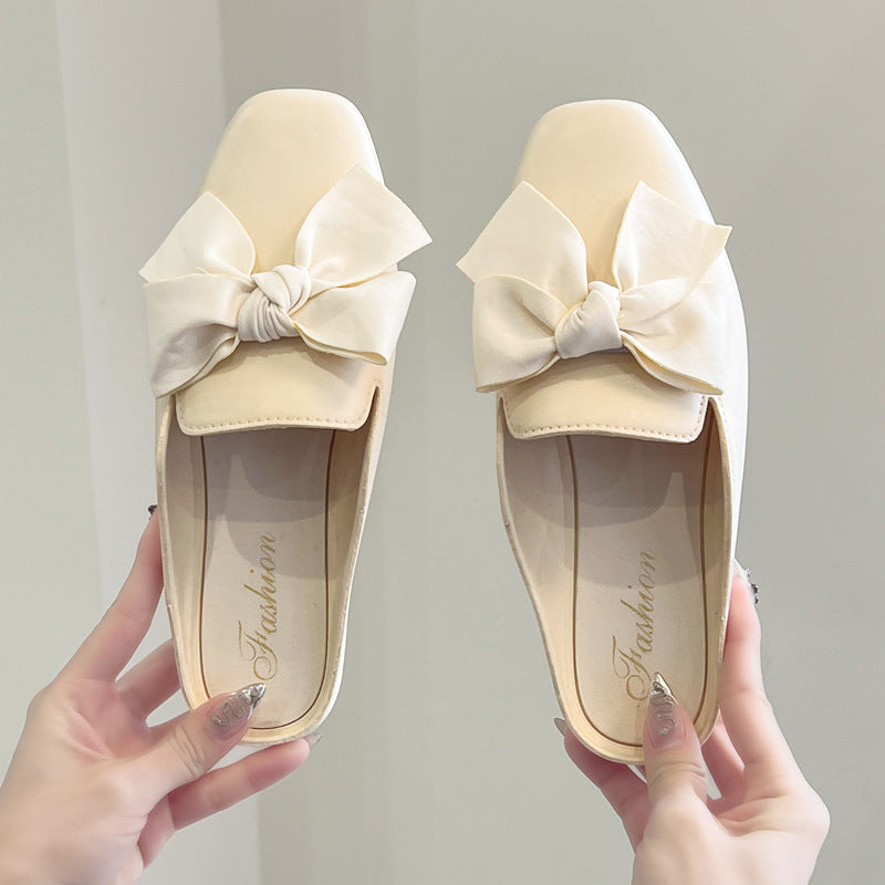 Socialite Style Closed Toe Half Slippers Women's Spring/Summer New Outdoor Simple Lazy Home Flat Slippers Internet Celebrity
