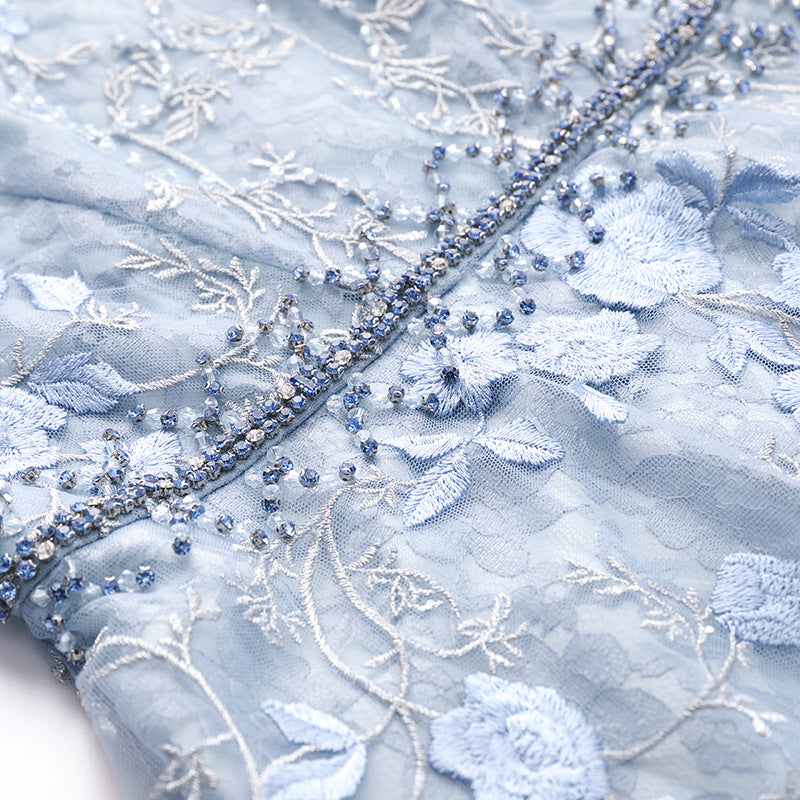 ikearlax Zhili Temperament Dress Women's Spring and Autumn New Fairy Style High-End Rhinestone Embroidery Long Formal Dress plus Size