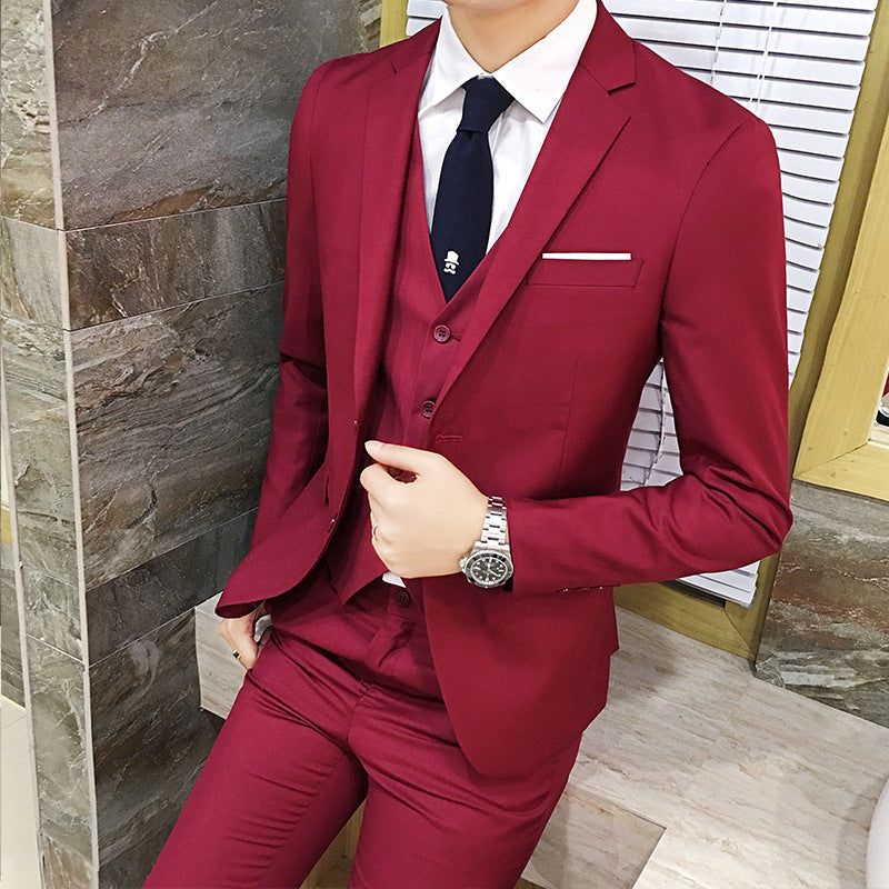 IKEARLAX Suit Suit Men's Business Professional Spring Suit Three-Piece Korean Slim Fit Groom Wedding Suit British Four Seasons