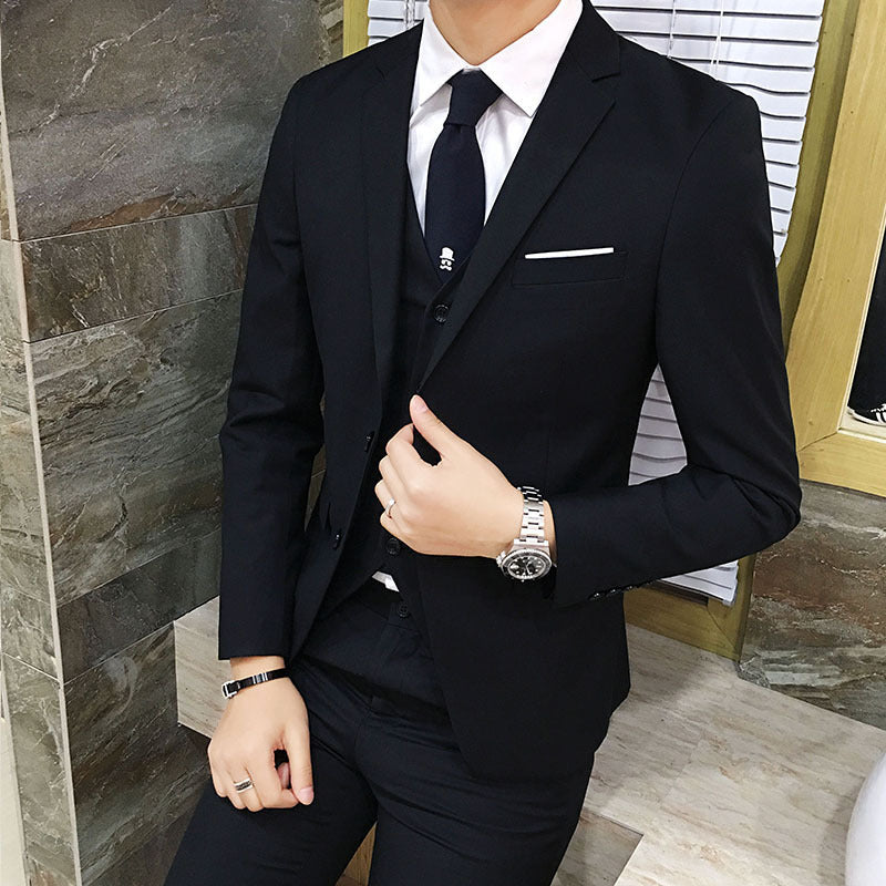 IKEARLAX Suit Suit Men's Business Professional Spring Suit Three-Piece Korean Slim Fit Groom Wedding Suit British Four Seasons