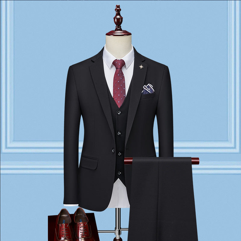 IKEARLAX Suit Suit Men's Three-Piece Suit Business Professional Formal Wear Small Suit Korean Slim Best Man Groom Wedding Suit