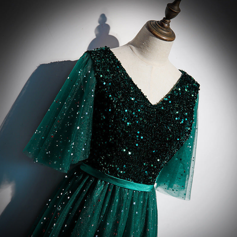 IKEARLAX Choir Performance Costume Female Adult Chorus Competition Clothing Dark Green Host Temperament Elegant Dress Dress