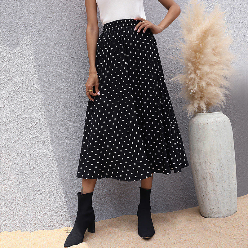 IKEARLAX cross-border trade a-shaped skirt high waist medium and long summer elastic polka dot skirt wholesale