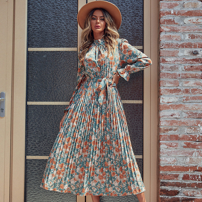 IKEARLAX independent station 2025 trade New autumn and winter new cross-border women's clothing 2025 printed dress long pleated skirt