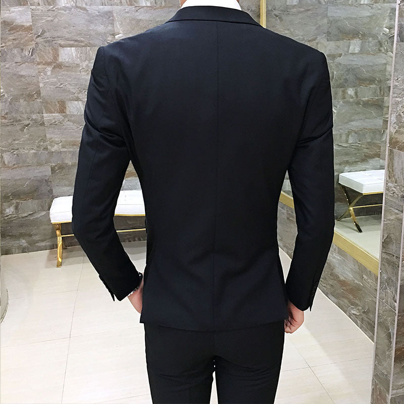 IKEARLAX Suit Suit Men's Business Professional Spring Suit Three-Piece Korean Slim Fit Groom Wedding Suit British Four Seasons