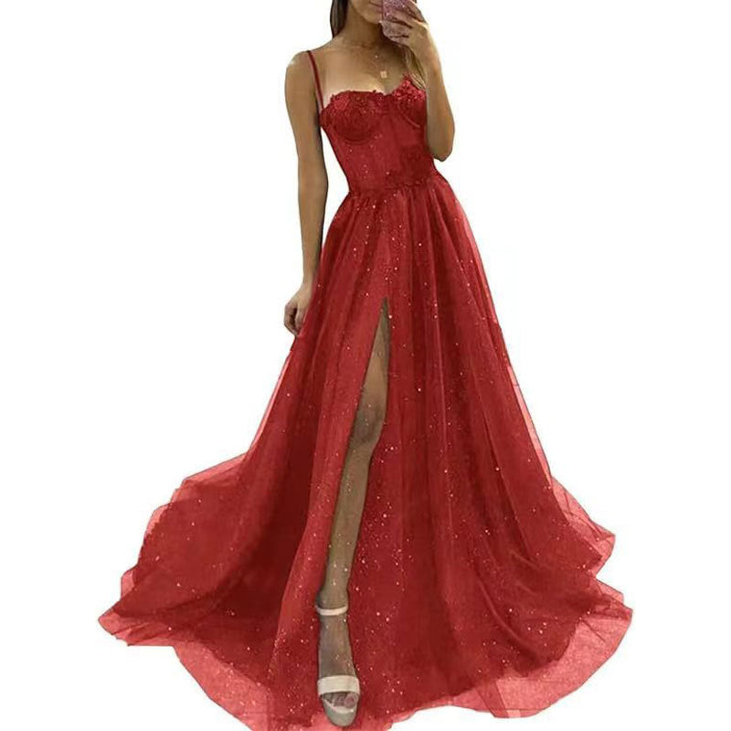 IKEARLAX European and American Foreign Trade Wish Sexy New Long Elegant Sexy Black Bottoming Dress