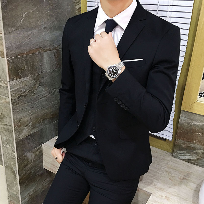 IKEARLAX Suit Suit Men's Business Professional Spring Suit Three-Piece Korean Slim Fit Groom Wedding Suit British Four Seasons