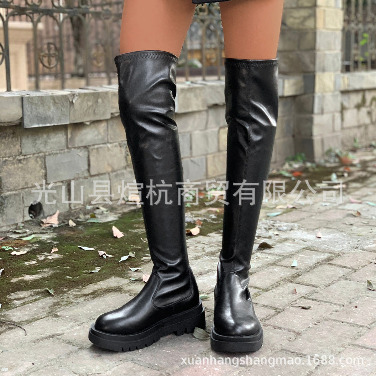 HOTan and NEWn plus Size Women's Boots Autumn and Winter Thick Bottom over-the-Knee Boots Slimming High Tube Stretch Thin Boots Women