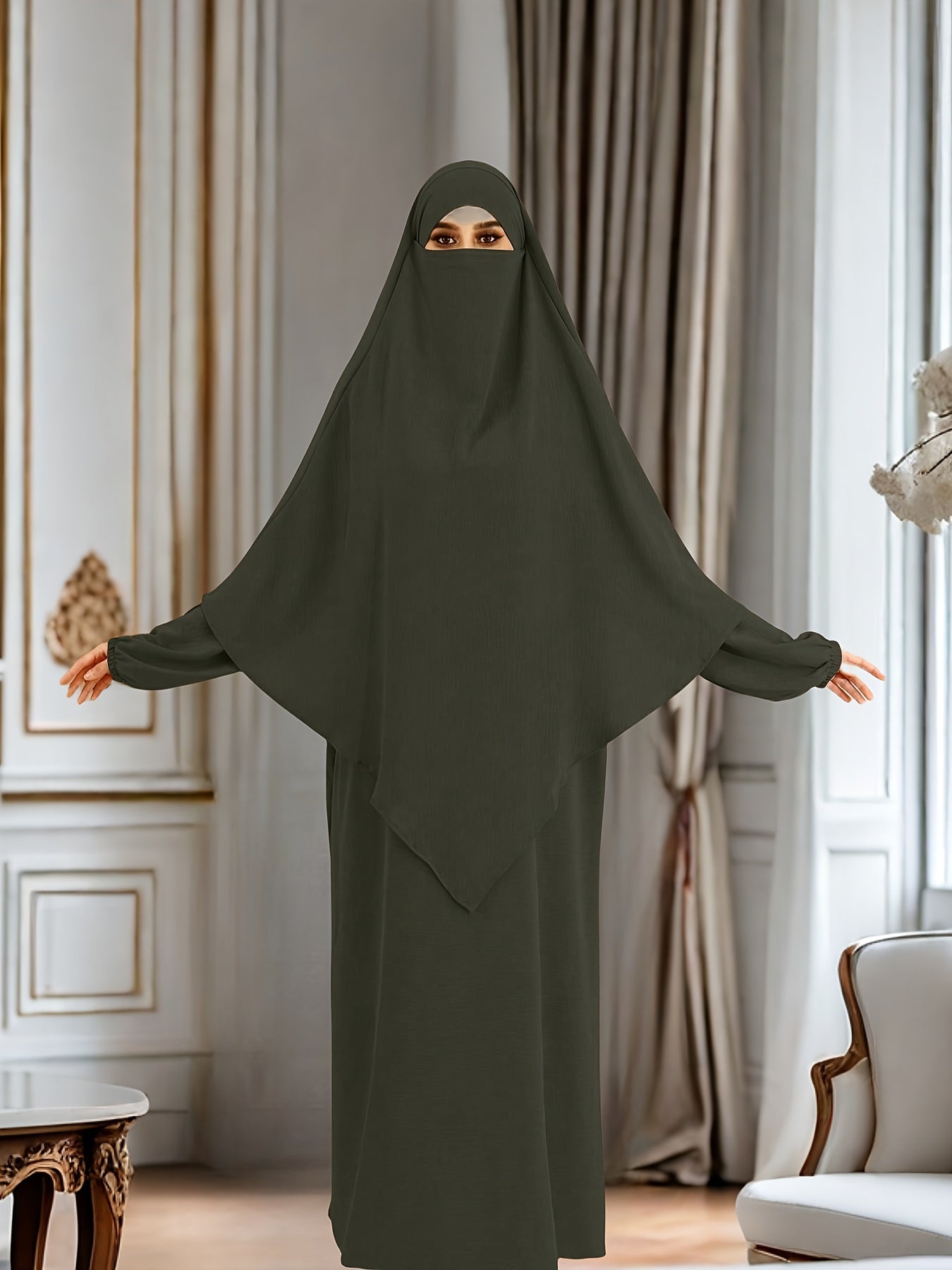 Chic Modest Long Sleeve Hijab Dress - Comfortable & Stylish Solid Color Crew Neck - Loose Fit for Casual Daily Wear - Perfect for Fashion-Conscious Women