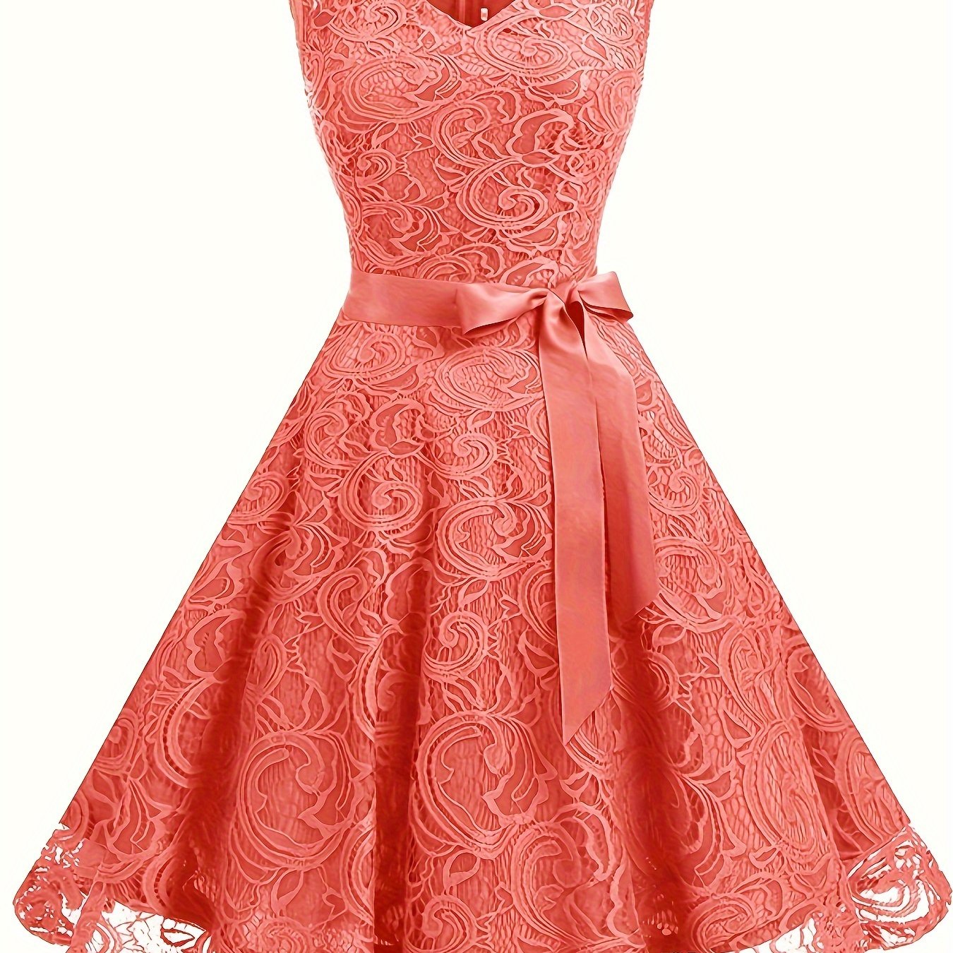 IKEARLAX Charming Lace V-Neck Bridesmaid Dress - Adjustable Tie Waist, Flowy Sleeveless Swing Style - Premium Evening Wear for Women