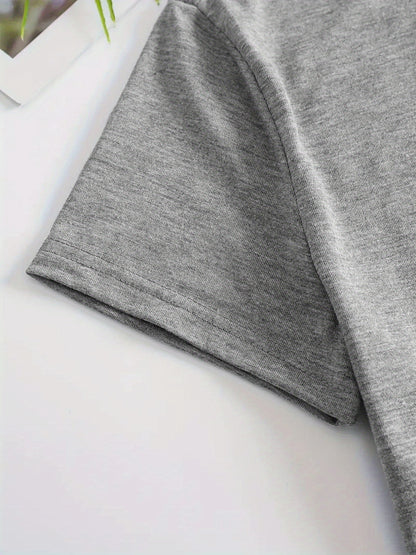 Womens Casual Alphabets Print Crew Neck T-Shirt - Soft Mid-Elasticity Polyester Fabric, Regular Length, Short Sleeve, Positioning Printing, Perfect for Spring & Summer - All Seasons Wear