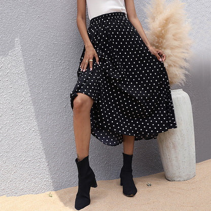 IKEARLAX cross-border  trade  a-shaped skirt high waist medium and long summer elastic polka dot skirt wholesale