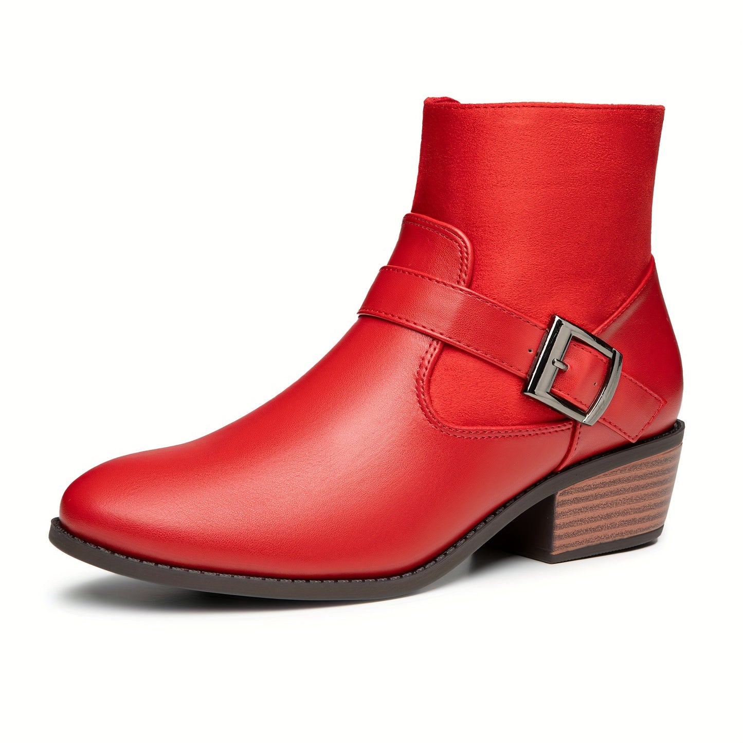Trary GiTrary Womens Ankle Boots - Classic Round Toe Design, Comfortable Low Heel, Convenient Side Zipper, Stylish Winter Buckles, Soft Wool Lining - Chic Short Boots for Versatile Styling and Cold Weather