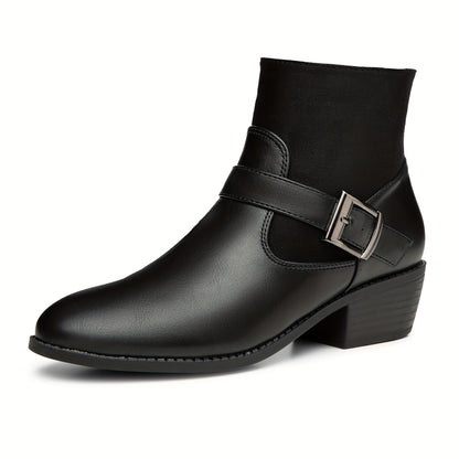 Trary GiTrary Womens Ankle Boots - Classic Round Toe Design, Comfortable Low Heel, Convenient Side Zipper, Stylish Winter Buckles, Soft Wool Lining - Chic Short Boots for Versatile Styling and Cold Weather