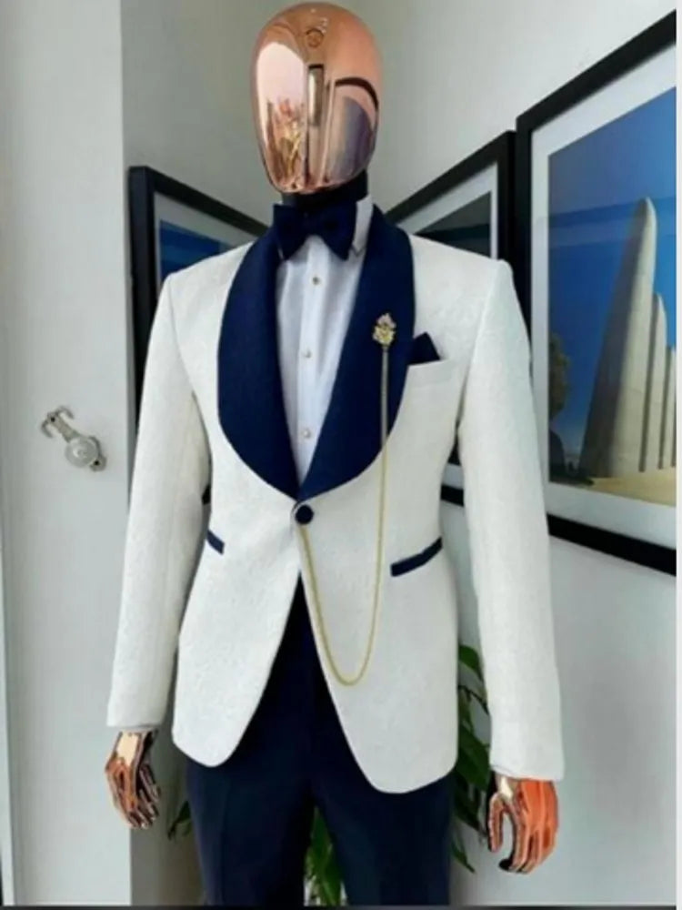 Stylish Design Groom Tuxedos One Button Shawl Lapel Groomsmen Best Man Suit Mens Wedding Suits Customize Size