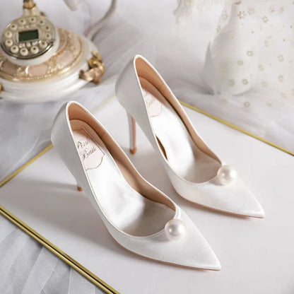 Women's Shoes New Design Pearl High Heel Minimalist Style Triple Beige Party Free shipping