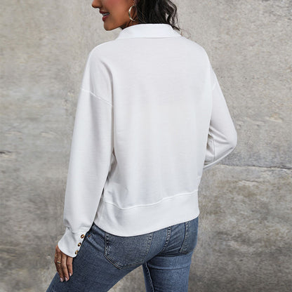 IKEARLAX 2025 2025 trade new long-sleeved women's casual sweater lapel women's top V-neck autumn women's T-shirt