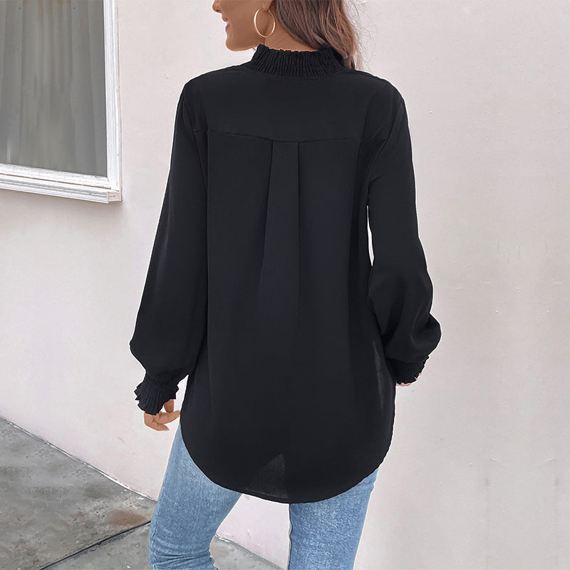 IKEARLAX New autumn  2025 trade temperament capable women's shirt 2025 cross-border solid color V-neck women's shirt