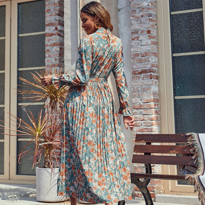 IKEARLAX independent station 2025 trade New autumn and winter new cross-border women's clothing 2025 printed dress long pleated skirt