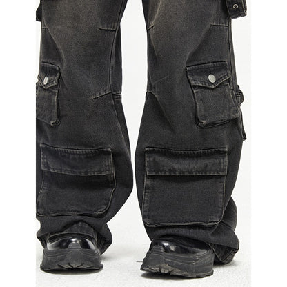 Hot Trade American High Street Multi-Pocket Retro Wide Leg Jeans Men's Loose Street Hiphop Hip Hop Straight-Leg Pants Tide