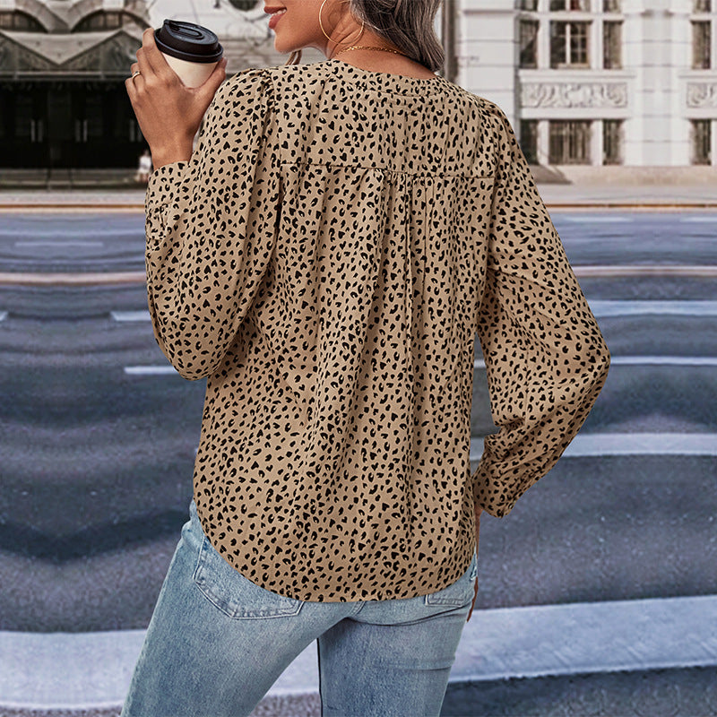 IKEARLAX New Hot Trade Wholesale New Autumn New 2025 Women's Cross-border Long Sleeve Leopard Print Shirt Women